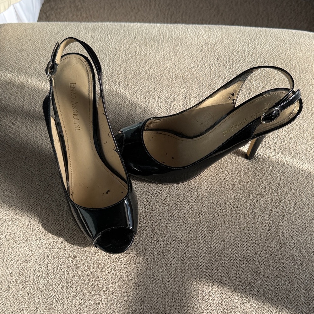 Enzo Angiolini Glossy Black Peep-Toe Heels